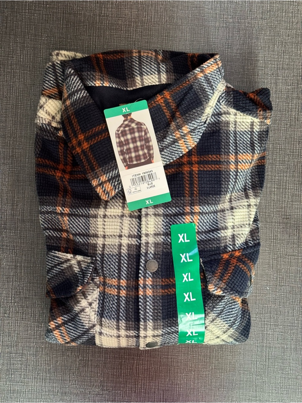 Men's Plaid Shirt Jacket - Navy, White & Orange Lightweight Shacket (XL)